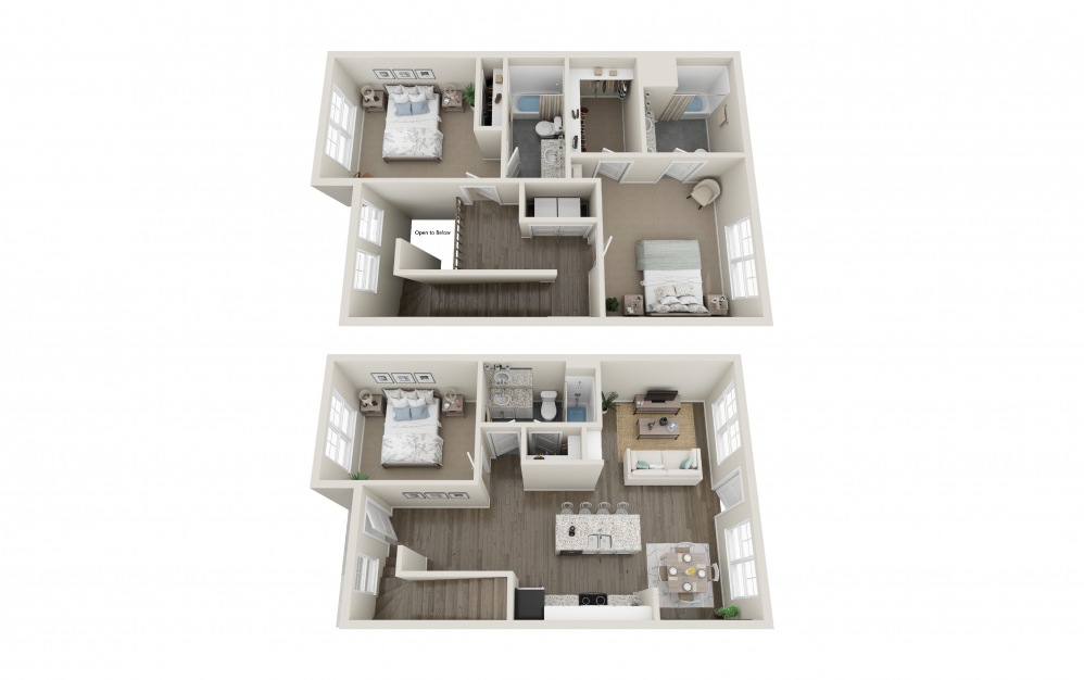 C1 - TH - 3 bedroom floorplan layout with 3 baths and 1377 square feet.
